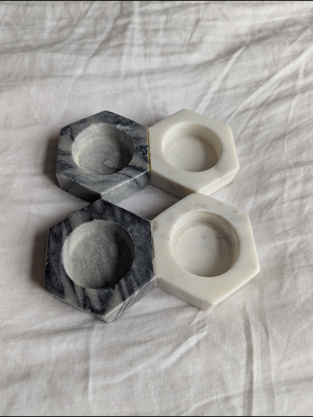 Stone Hexagon Candle Holders - White & Gray